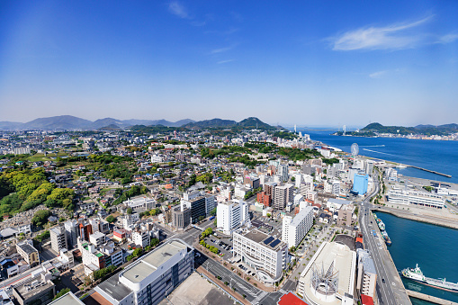 Cityscape of Shimonoseki, Yamaguchi Prefecture and Kitakyushu seen from the top of the tower