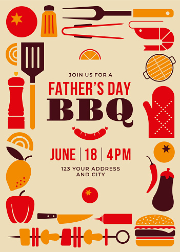 BBQ celebration template for Father's Day event. Stock illustration.