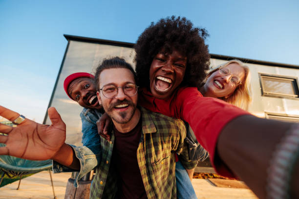 istock Friends take selfie outdoors. 1485732893