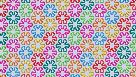 Bright colorful flowers pattern. Abstract illustration, 3d render.