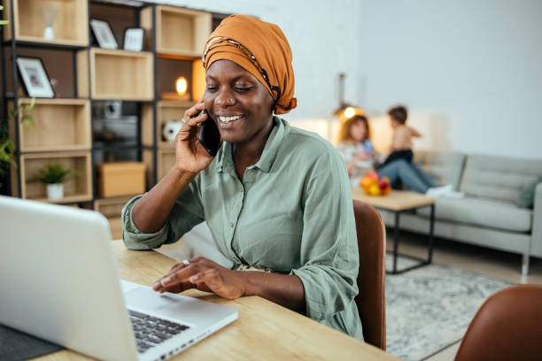 istock Business woman working from home on phone call 1485735410
