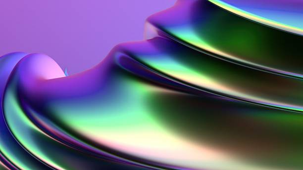 istock Rainbow chrome twisted organic metal plate psychedelic cyberpunk modern 3d rendering background material 1485736806