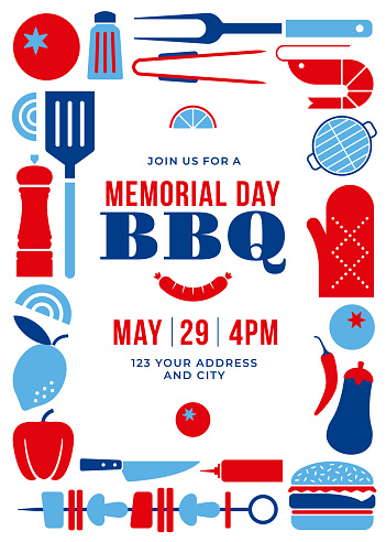 Memorial Day BBQ Party Invitation Template. Stock illustration