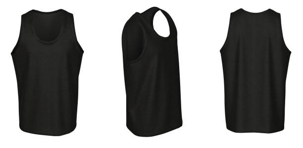 istock Tank Top - Black Color, template, from three sides, isolated on white background 1485743371