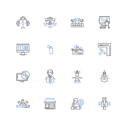 Stcutter outline icons collection. Stuttering, Dysfluency, Speech, Communication, Fluency, Blockages, Repetition vector and illustration concept set. Vocalization,Inhibition linear signs and symbols