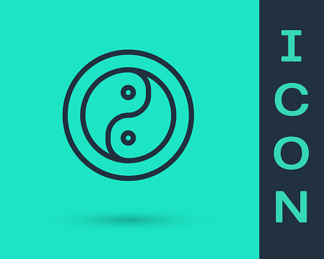 Black line Yin Yang symbol of harmony and balance icon isolated on green background. Vector.