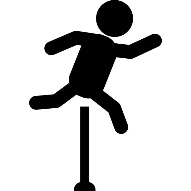 płotki na białym tle. postać mężczyzny skaczącego przez przeszkody. symbol biegu przez płotki. płaski styl. - silhouette sport running track event stock illustrations