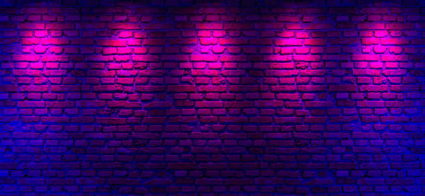 istock Brick walls and neon light background. Brick walls, neon rays and glow 1485751199