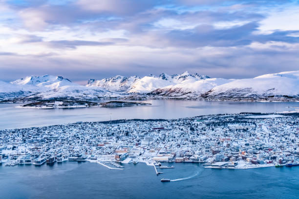 Tromso Cityscape An elevated view overlooking the city of Tromso, Norway. tromso stock pictures, royalty-free photos & images