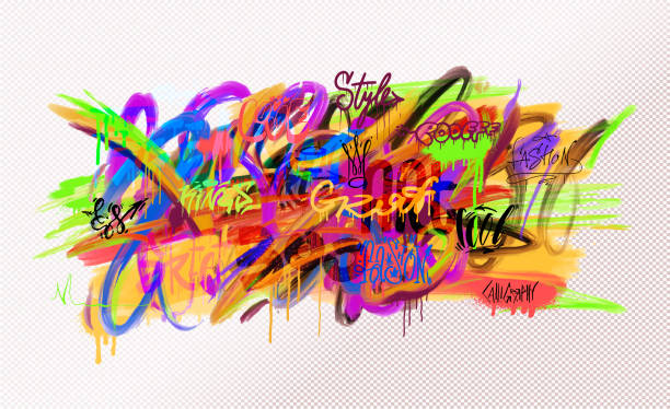 istock Urban vector typography street art graffiti. Slogan print with spray effect for graphic tee t shirt, fabric design, gift paper, baby clothes, textiles, cards. Graffiti street art tags vector pattern. 1485765538