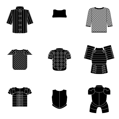 Set of body armor black vector illustrations