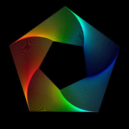 Spectrum light, rotating pentagon, flying lines shape