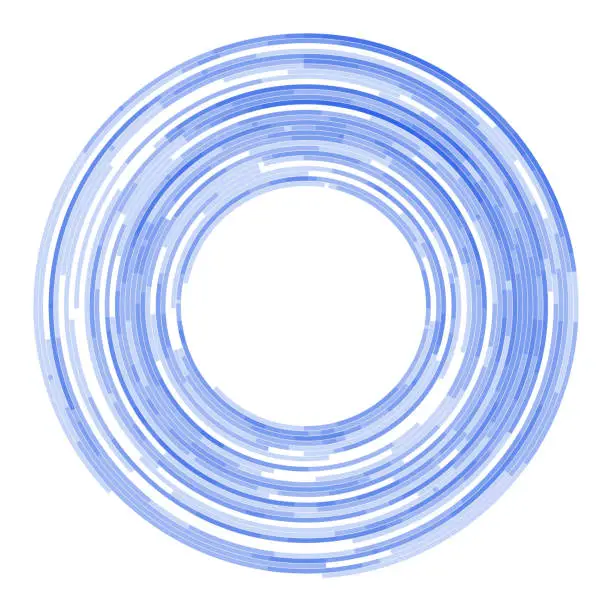 Vector illustration of Blue orbital discrete areas in concentric circles around copy space