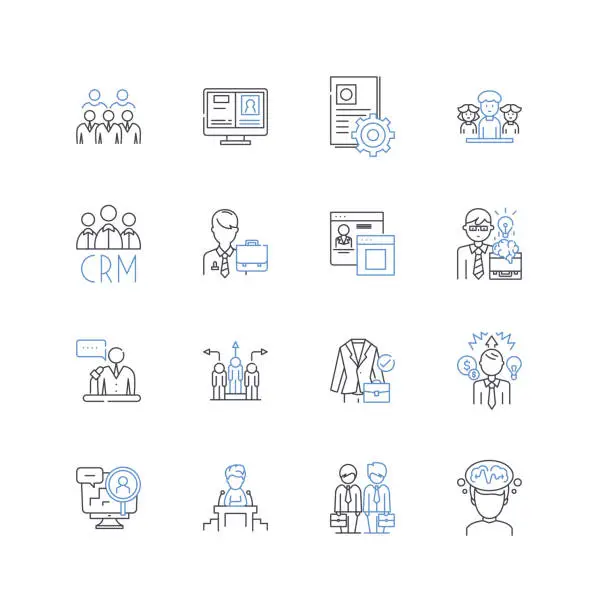Vector illustration of Specialization line icons collection. Expertise, Proficiency, Mastery, Focus, Niche, Concentration, Prowess vector and linear illustration. Acumen,Speciality,Talent outline signs set