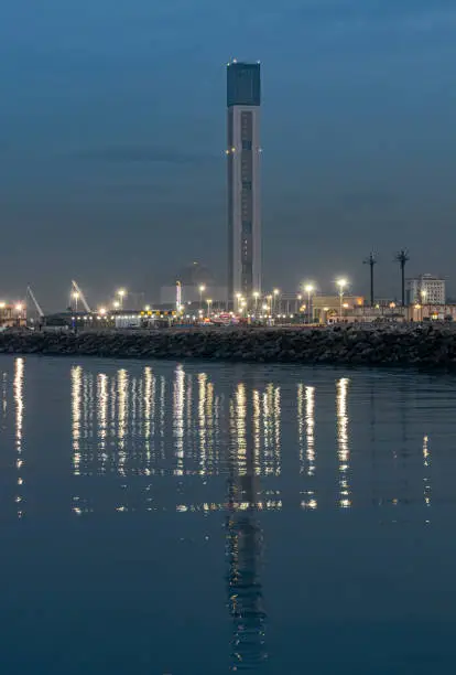 Photo of Algiers great mosque world biggest minaret by night.