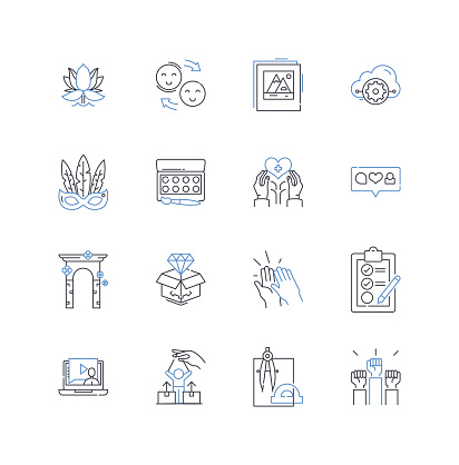 Sculpture outline icons collection. Bronze, Marble, St, Clay, Wood, Modern, Classical vector and illustration concept set. Figurative,Expressionistic linear signs and symbols