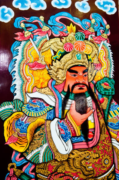 Close up Traditional type of temple gate in China Town Thailand. God of China on the door 