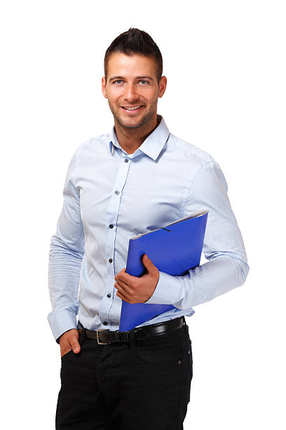 istock portrait of a happy businessman with blue folder 148577706