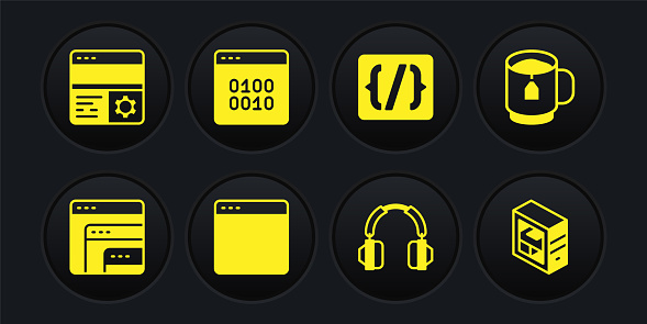 Set Software Cup Tea With Tea Bag Browser Window Headphones Programming ...