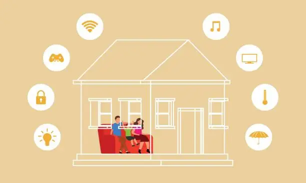 Vector illustration of Smart Family Home Technology Solution