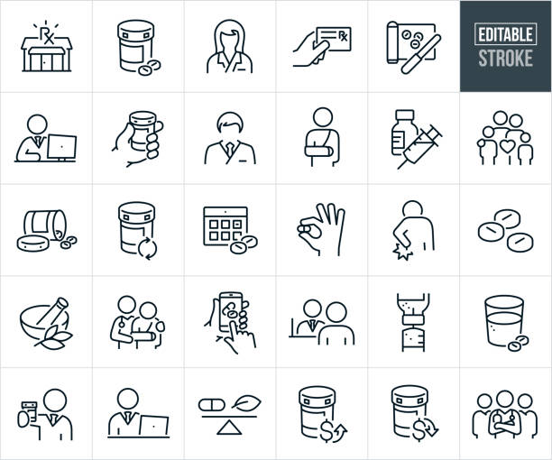 pharmacy and drug store thin line icons - editable stroke - 家庭計劃 幅插畫檔、美工圖案、卡通及圖標