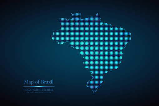 Vector dotted style map of Brazil in dark blue background design sphere and structure