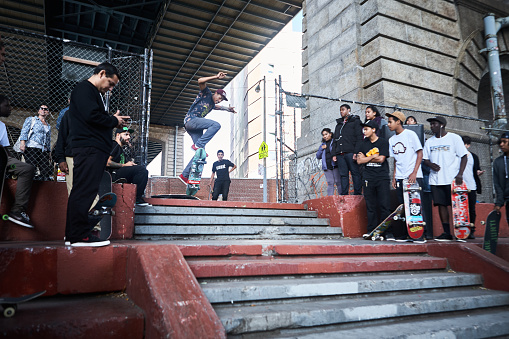 New York City - October 12 2013 : Skateboarders at during Harold Hunter Day at Coleman Playground