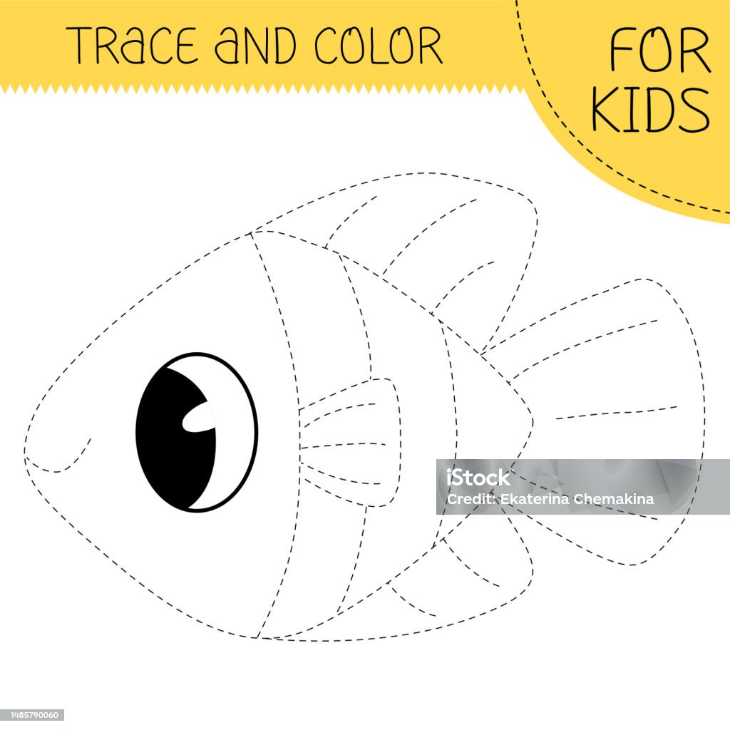 Trace And Color Coloring Book With Fish For Kids Coloring Page With Cute  Cartoon Fish Square Illustration Stock Illustration - Download Image Now -  iStock