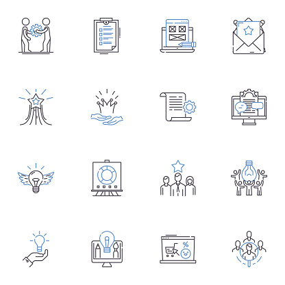 Sales firm outline icons collection. Profit, Growth, Leads, Revenue, Targets, Prospects, Sales vector and illustration concept set. Strategy,Acquisition linear signs and symbols