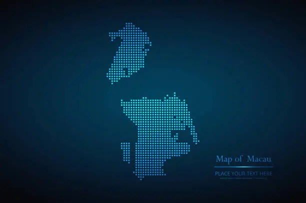 Vector illustration of Vector dotted style map of Macao in dark blue background