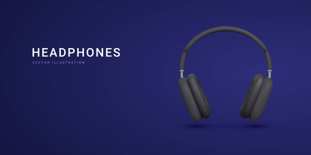 istock 3d realistic black headphones isolated on dark background. Banner for advertising wireless headphones. Vector illustration 1485799548