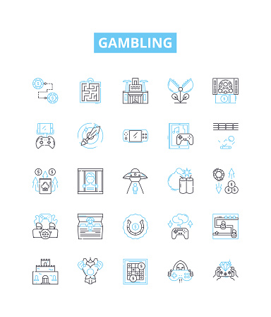 Gambling vector line icons set. Betting, Wagers, Wagering, Gaming, Luck, Risk, Casino illustration outline concept signs and symbols