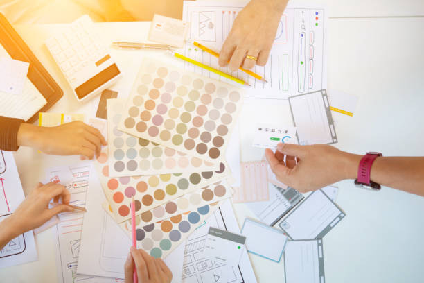 istock Mobile application developers are designing a ux ui system to make the display on the phone screen go smoothly because the ux ui system in a mobile phone affects the operation of various applications. 1485801151