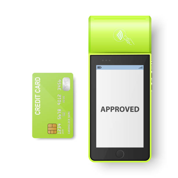 istock Vector 3d Green NFC Payment Machine with Approved Status and Green Credit Card. Wi-fi, Wireless Payment. POS Terminal, Machine Design Template of Bank Payment Contactless Terminal, Mockup. Top View 1485801195
