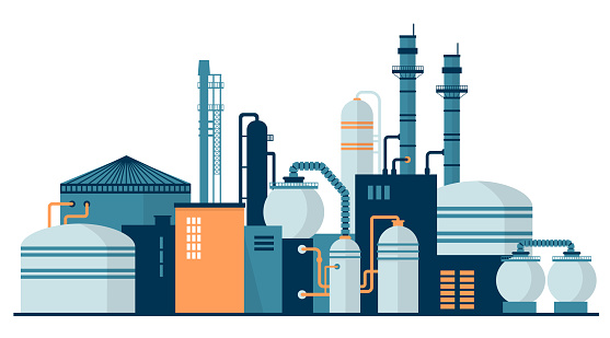 Biomass power plant station. Biofuel factory energy generation producing electricity or heat.