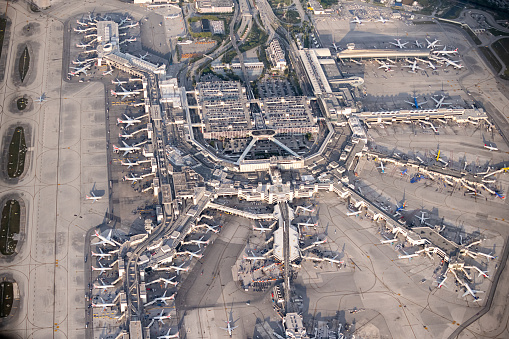 Overview of Miami International Airport at sunset