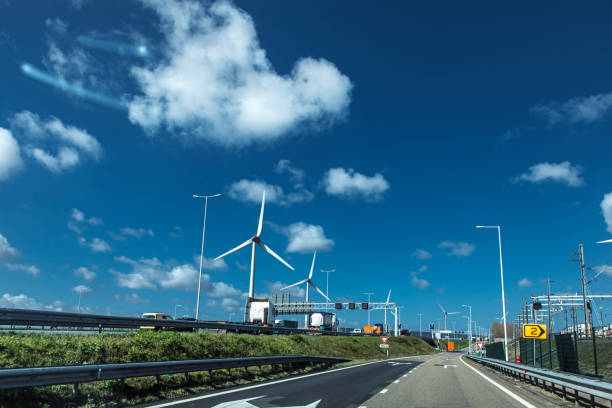 Wind turbines in an industrial zone in the Netherlands