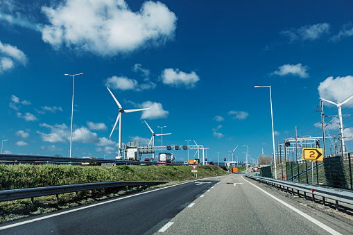 Wind turbines in an industrial zone in the Netherlands