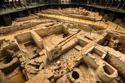 Barcelona, Spain - June 18, 2022:  Old El Born market converted into a cultural centre and museum that houses and archeological site and stone ruins from every day life in Barcelona at the end of the 17th century