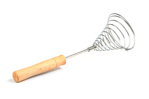 Stylish Red Kitchen Mixer With Clipping Path Isolated On White Background. Professional steel electric mixer with Metal Whisk.