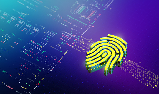Biometric fingerprint authentication. Biometric safety concept. Modern futuristic technology background. 3D render