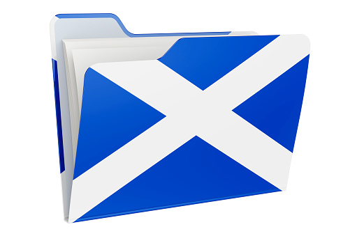 Computer folder icon with Scottish flag. 3D rendering isolated on white background