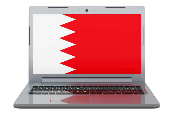 Bahraini flag on laptop screen. 3D illustration isolated on white background