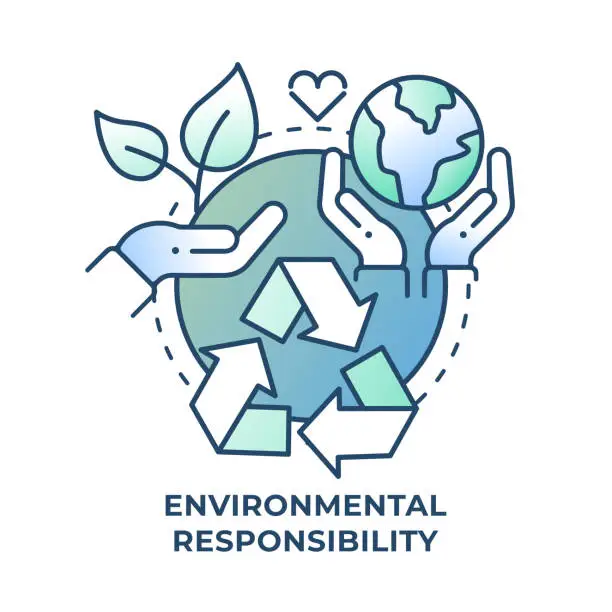 Vector illustration of Environmental responsibility blue gradient concept icon. Abstract idea line illustration. Integrating sustainability. Isolated outline drawing.