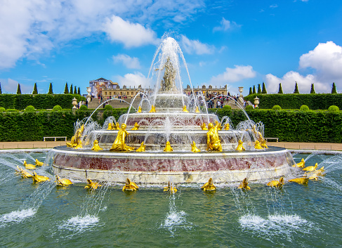 Paris, France - May 2019: Latona fountain in Versailles park