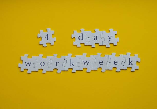 istock 4 day work week symbol on puzzles four day working week concept. Modern approach doing business short workweek. Effectiveness of employees. Productivity and efficiency 1485837156