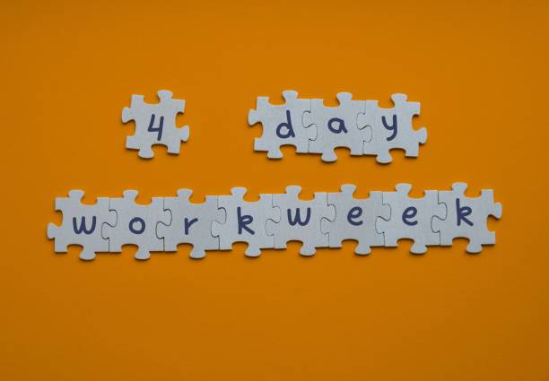 istock 4 day work week symbol on puzzles four day working week concept. Modern approach doing business short workweek. Effectiveness of employees. Productivity and efficiency 1485837158