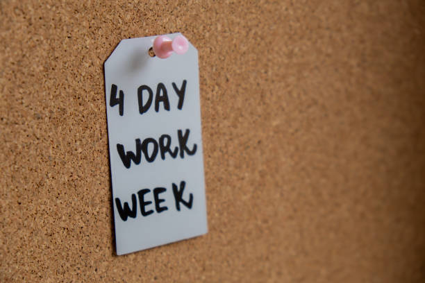 istock 4 day work week text on paper note pinned to desk four day working week concept. Modern approach doing business short workweek. Effectiveness of employees. Productivity and efficiency 1485837579