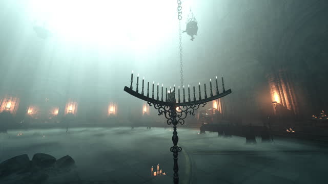 Interior of gothic church with dark atmosphere