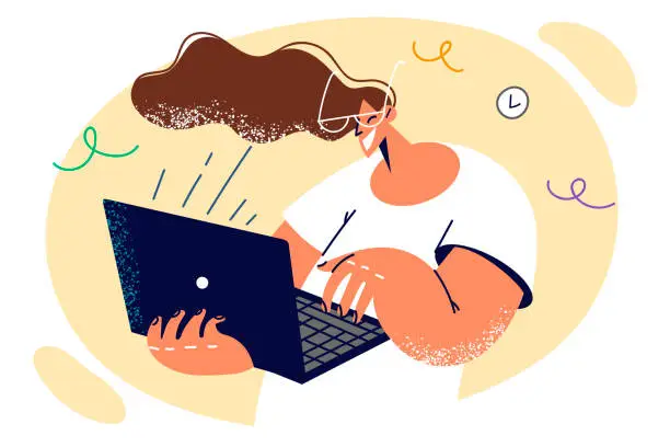 Vector illustration of Woman teacher online courses use laptop to conduct webinars and teach online university students